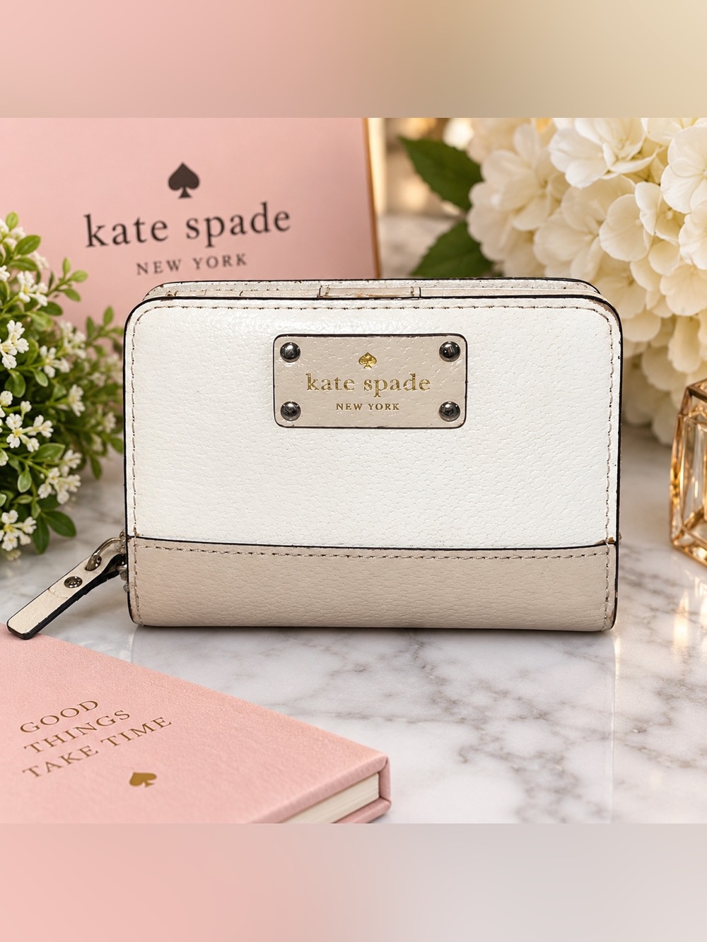 Kate Spade Grove Street Tellie Colorblock Leather Wallet White Taupe